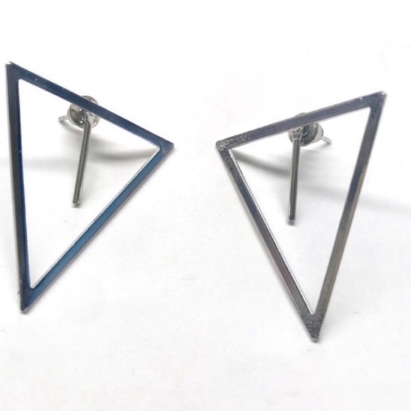 Anthropologie Silver TRIANGLE earrings posts bar - Picture 5 of 6